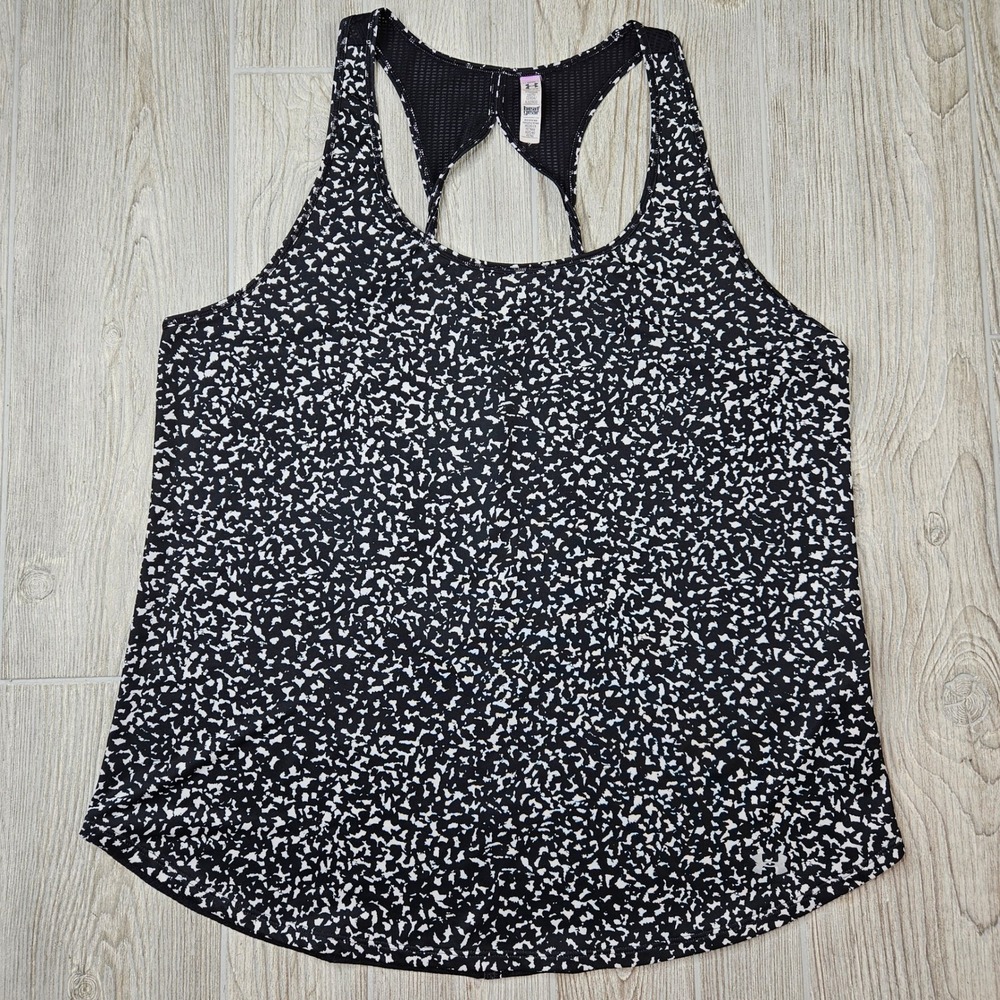 Under Armour Heat Gear Black White Abstract Print Racerback‎ Tank Top XL
